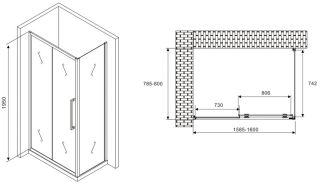 Душевой уголок ABBER Schwarzer Diamant AG30160MH-S80M 160x80см хром